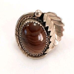 Vintage Sterling Silver Agate Ring Size 6 1/2 #J038
